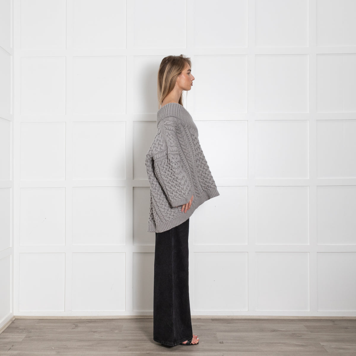 Mr Mittens Grey Honey V Neck Cable Knit Jumper