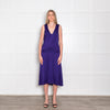 Victoria Beckham Purple Cobalt Satin V Neck Midi Dress