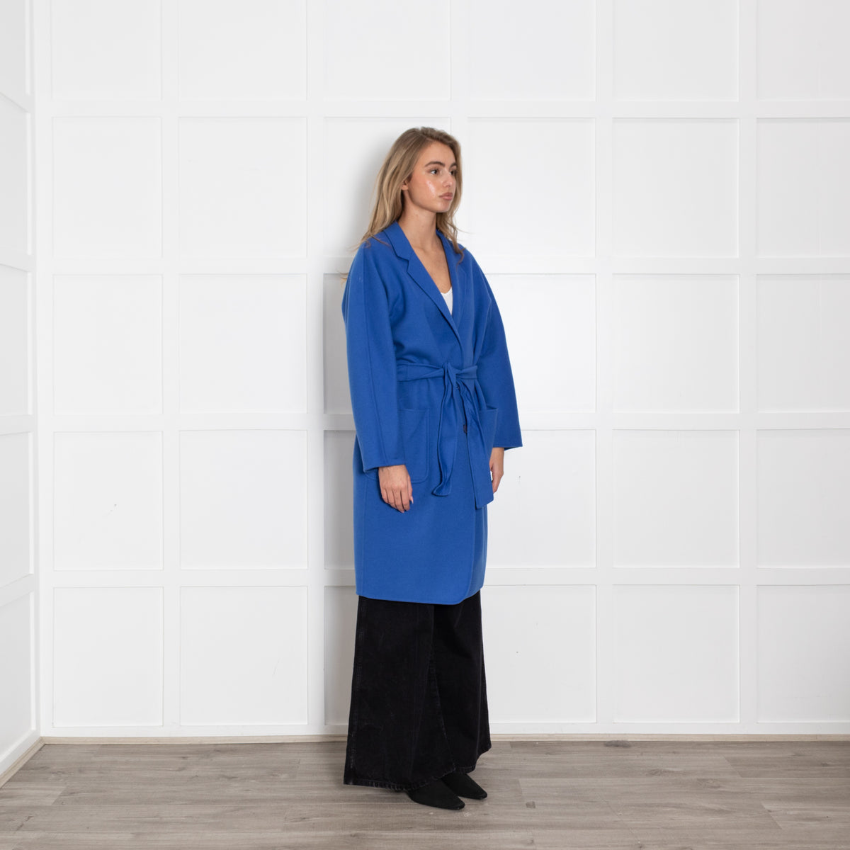 Max Mara Blue Wool Angora Blend Belted Coat