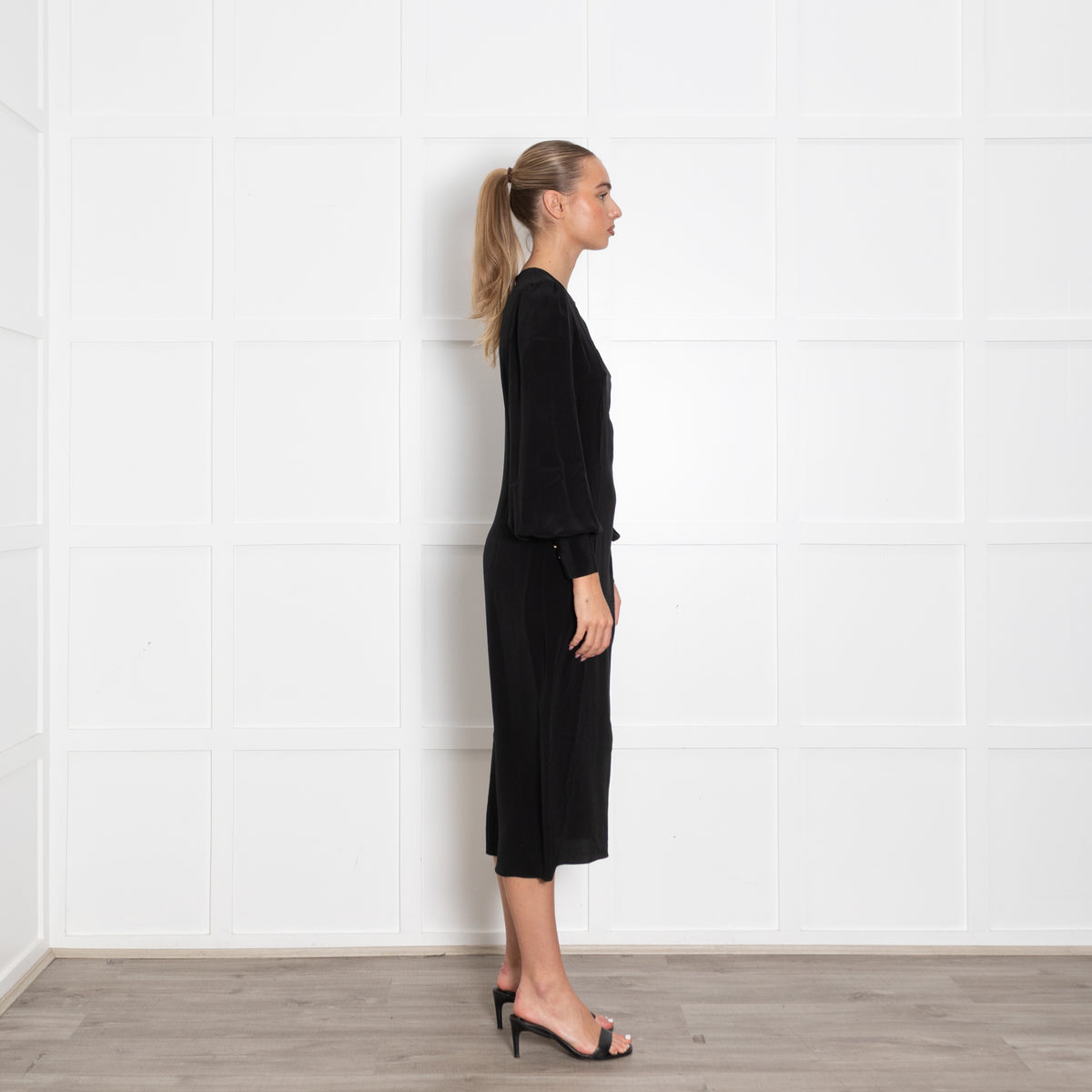 Zimmermann Black Long Sleeve Dress With Side Pleat Detail