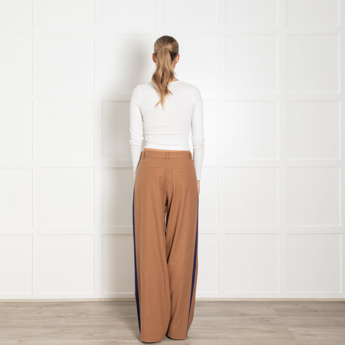 Me + Em Tan Trousers With Blue Side Stripe