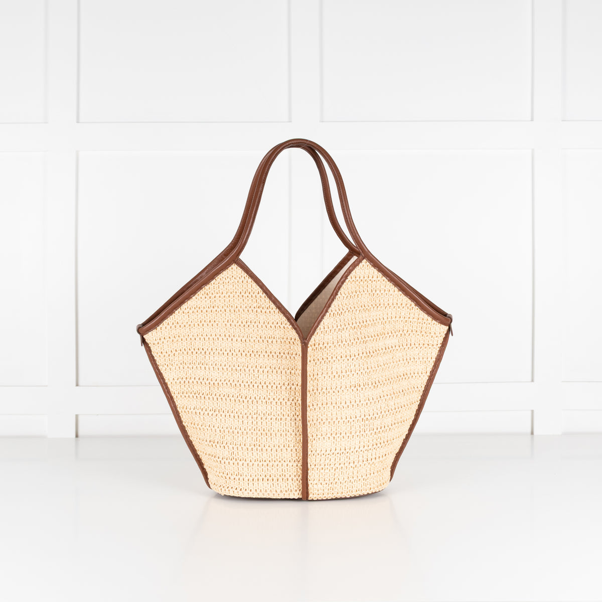 Hereu Natural Calella Raffia Brown Leather Trim Bag
