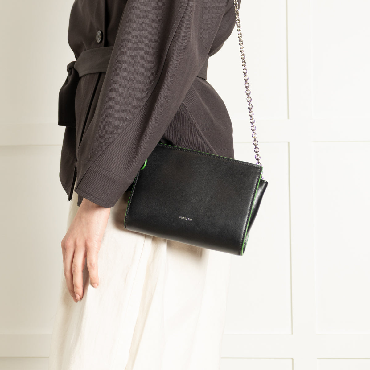 Mugler Black Crossbody Bag with Green Edges