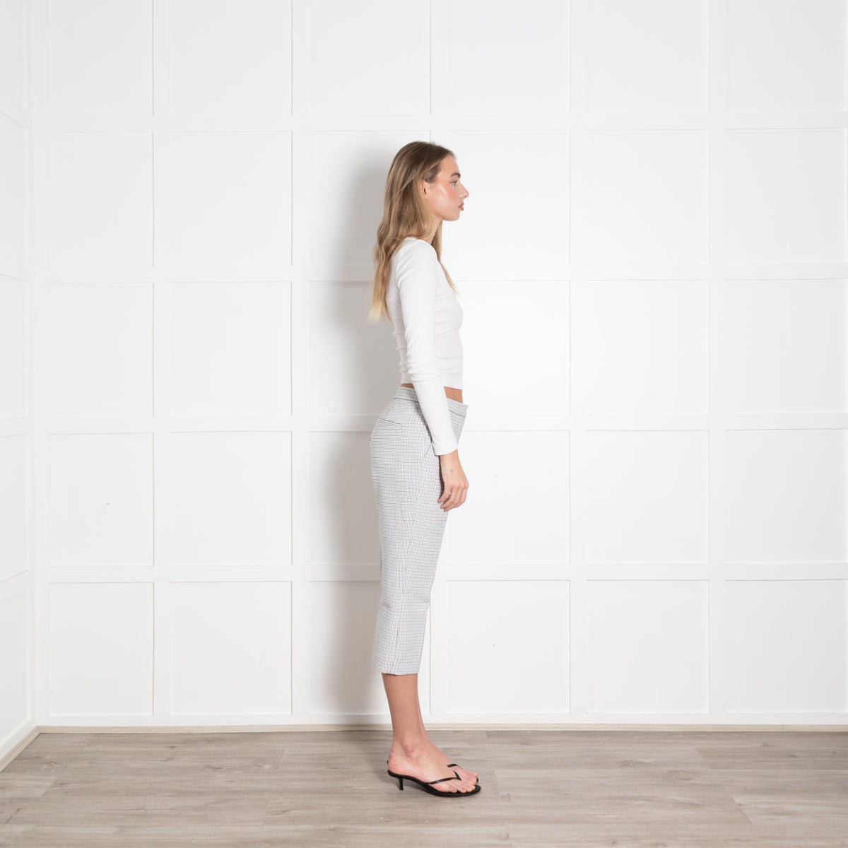 Theory White Checked Tailored Trousers