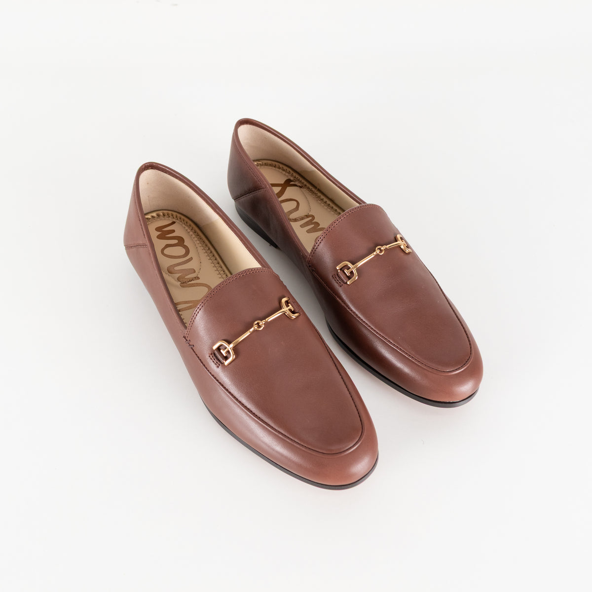 Sam Edelman Brown Leather Loraine Loafers With Gold Horsebit Detail