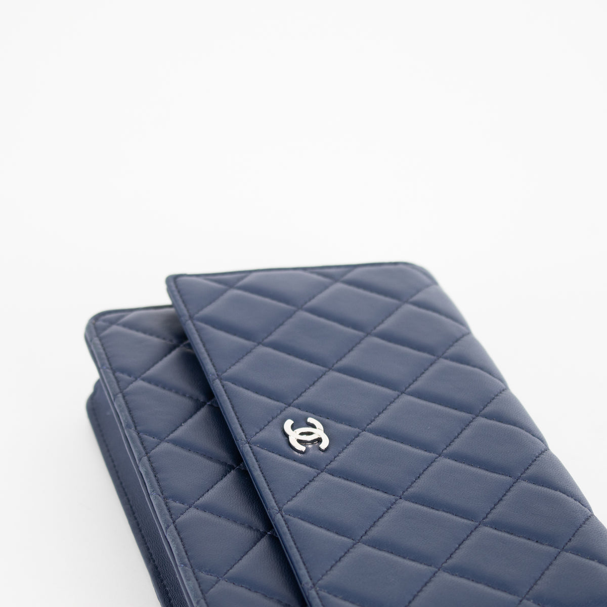 Chanel Blue Lambskin Leather Wallet On The Chain