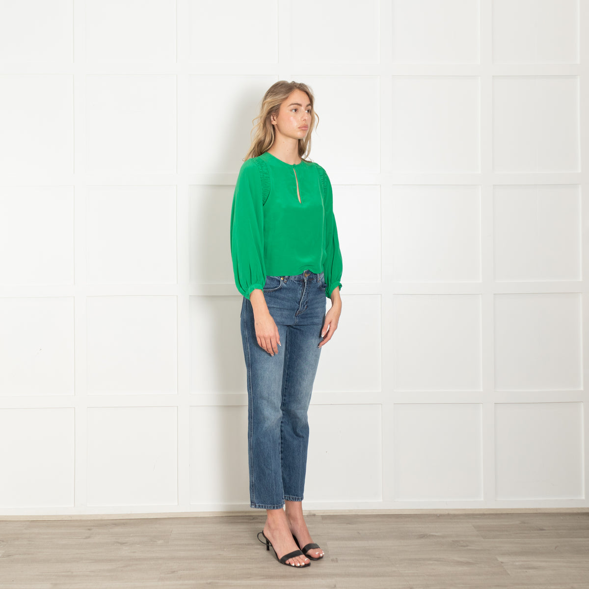 Joie Green Silk Ruched Side Detail Blouse