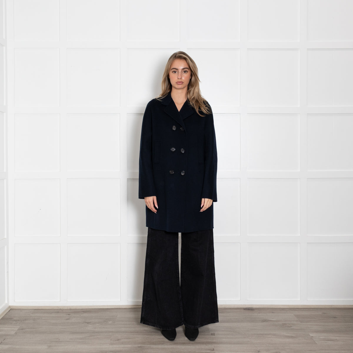 S Max Mara Navy Blue Wool Double Breasted Short Coat