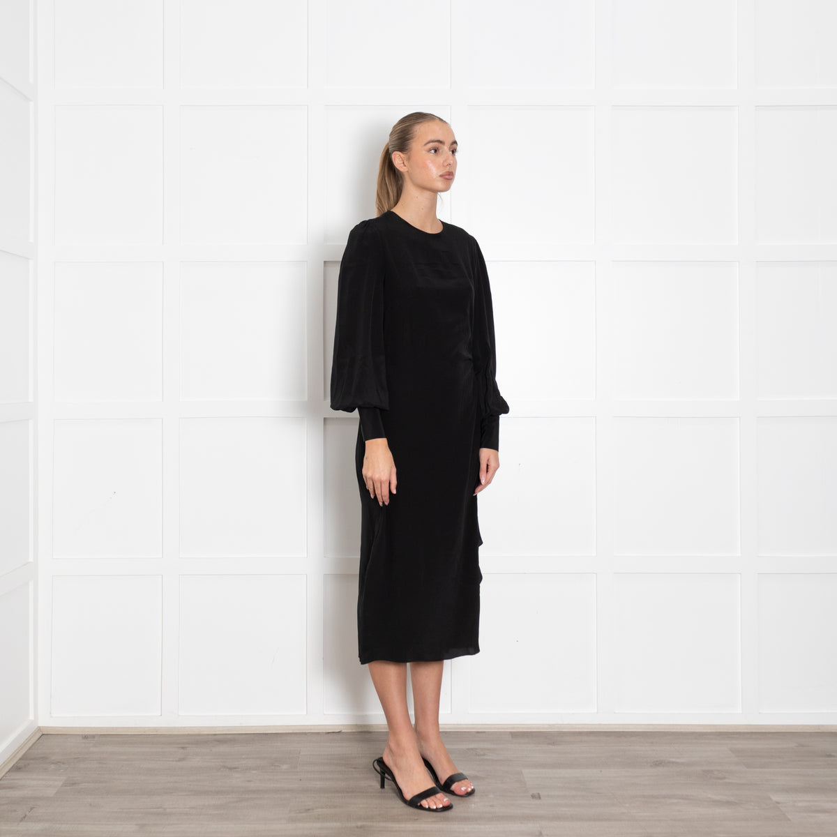 Zimmermann Black Long Sleeve Dress With Side Pleat Detail