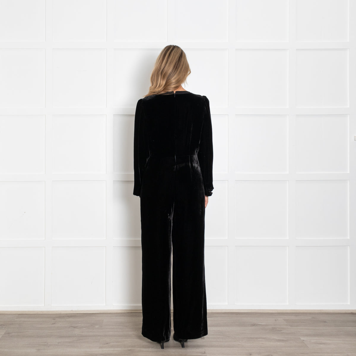 Saloni Camille Black Velvet Bow Embroidery Jumpsuit