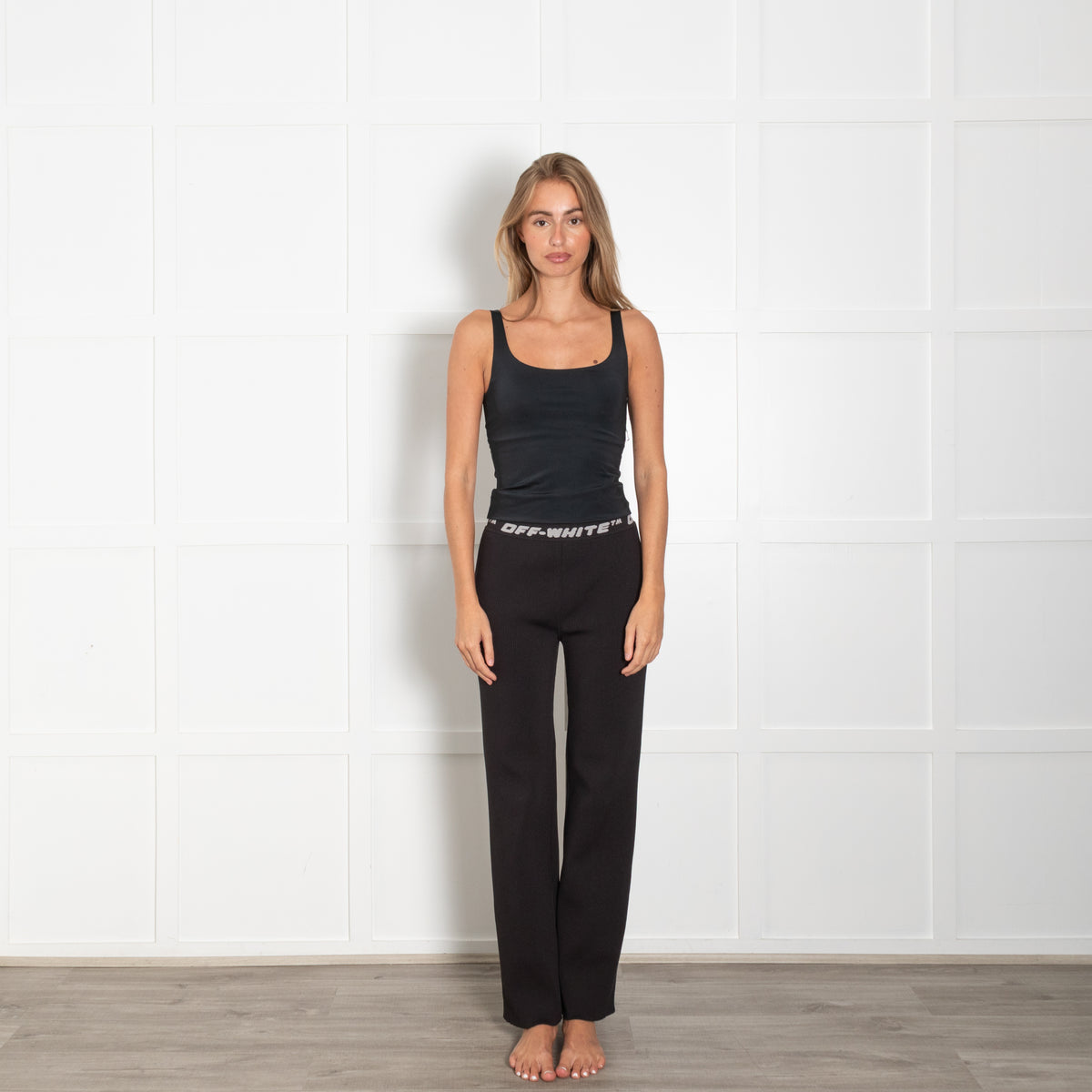 Off White Black Ribbed Stretch Trousers