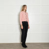 Sezane Pale Pink Black Velvet Heart Button Knitted Cardigan