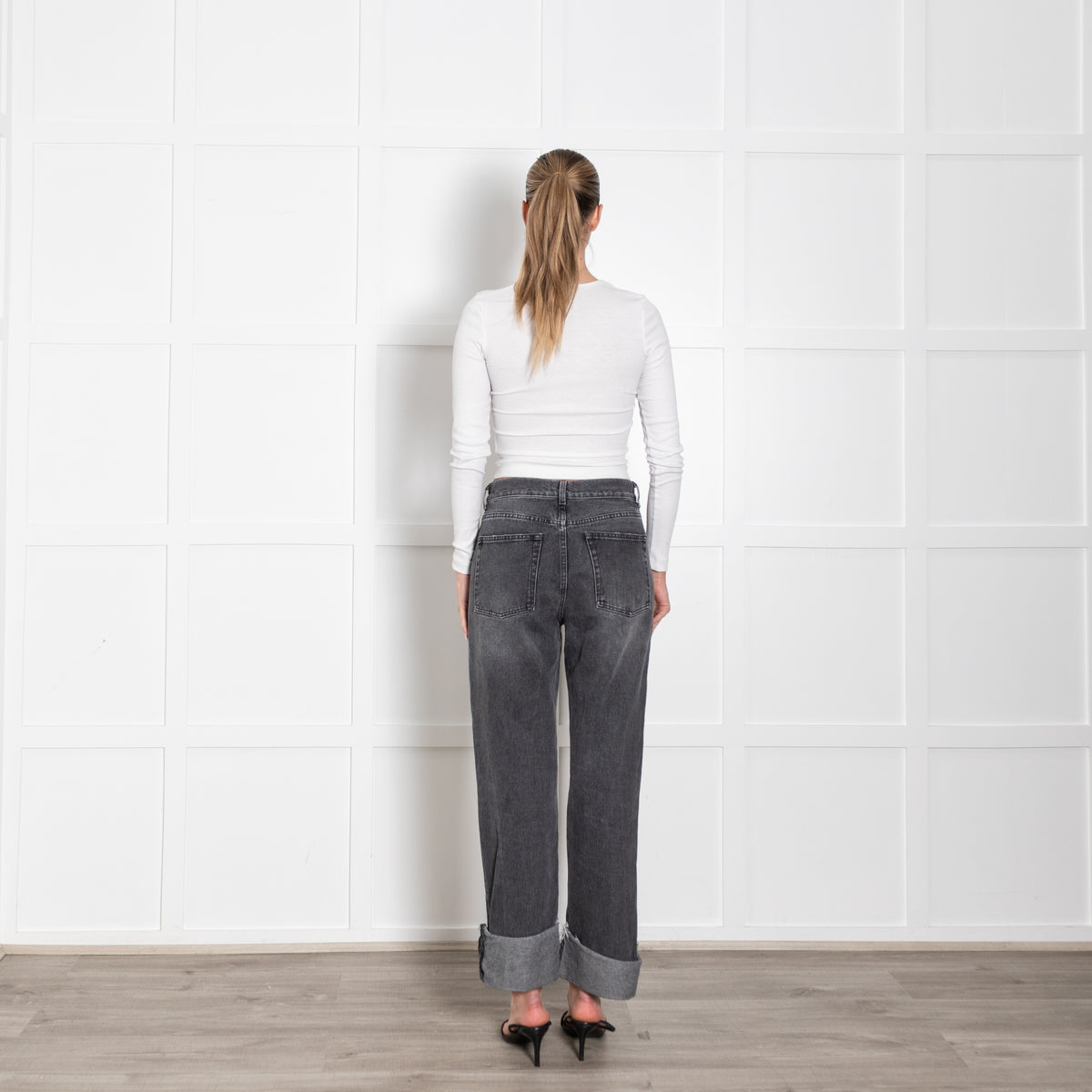 Me +Em Grey Denim  Ankle Grazer Turn Up Hem Jeans