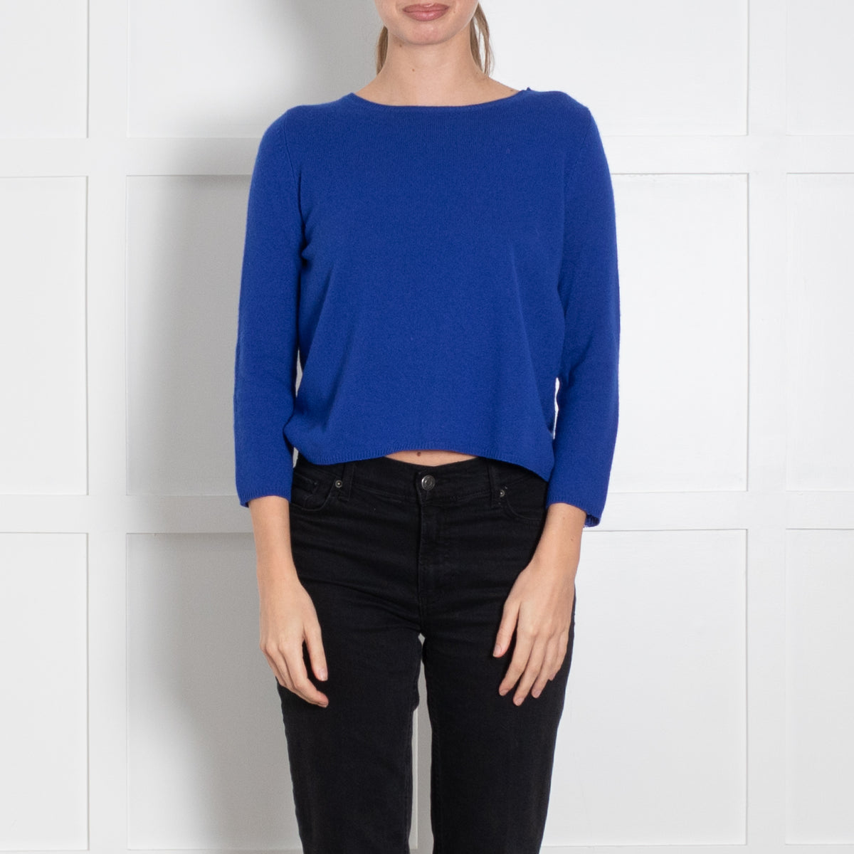 Chinti & Parker Blue Cashmere Grey Patch Short Sweater