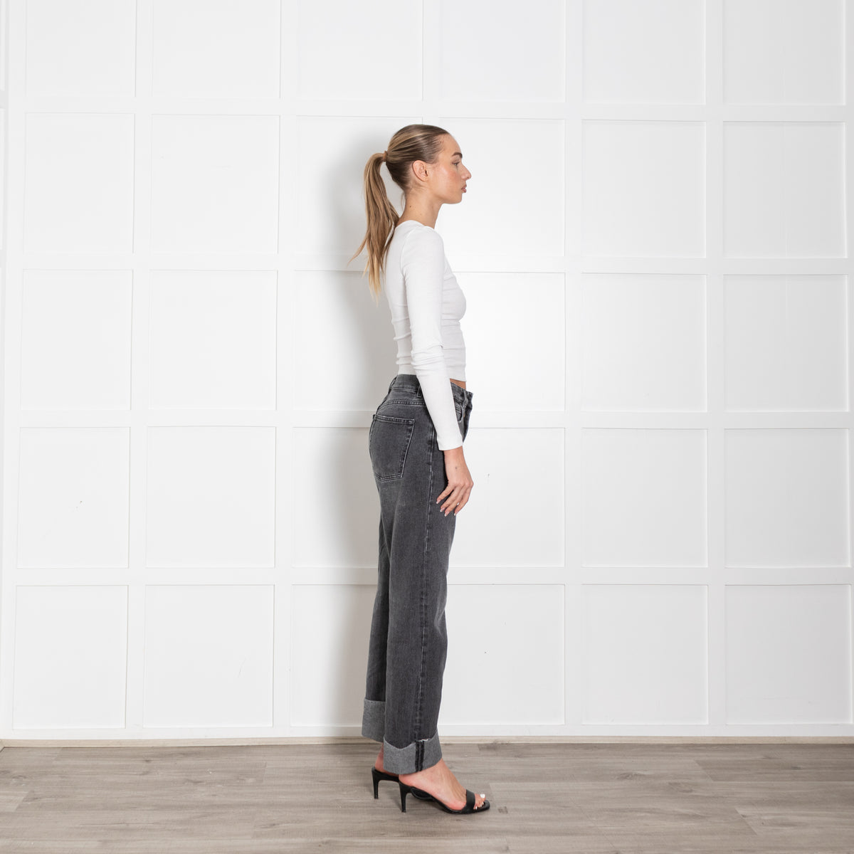 Me +Em Grey Denim  Ankle Grazer Turn Up Hem Jeans