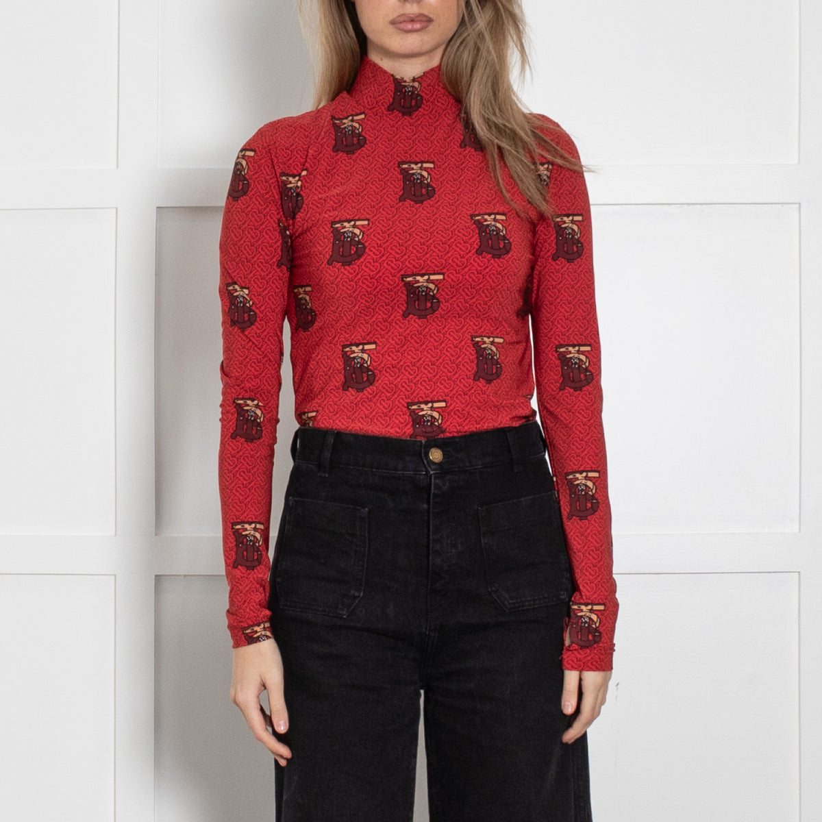 Burberry Red All-Over Monogram Print Body Suit