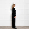 Saloni Camille Black Velvet Bow Embroidery Jumpsuit