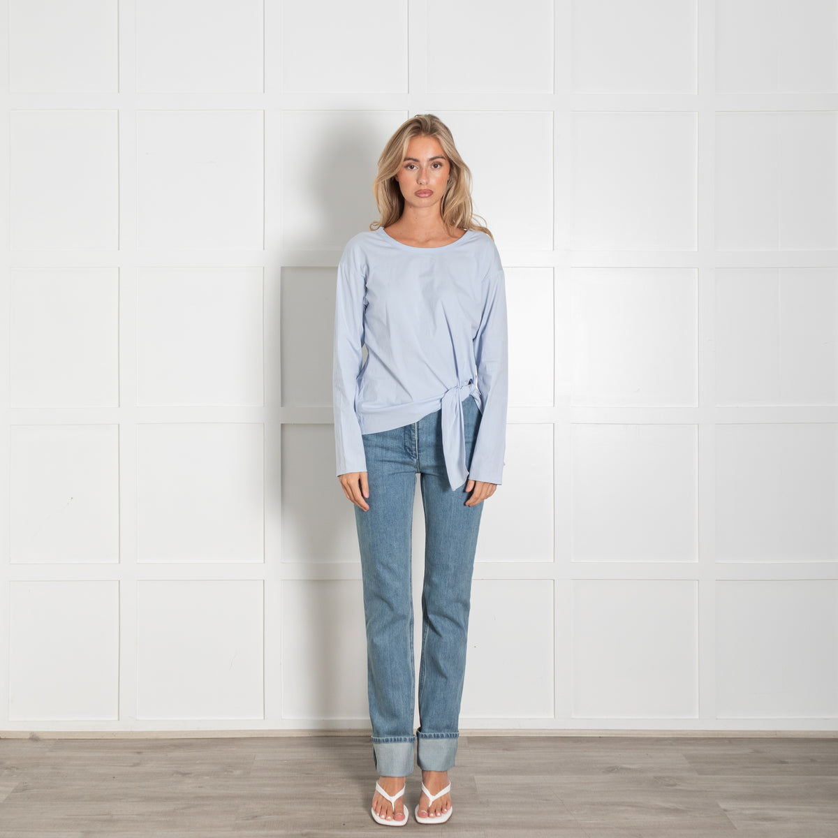Theory Pale Blue Cotton Blend Side Knot Detail Top