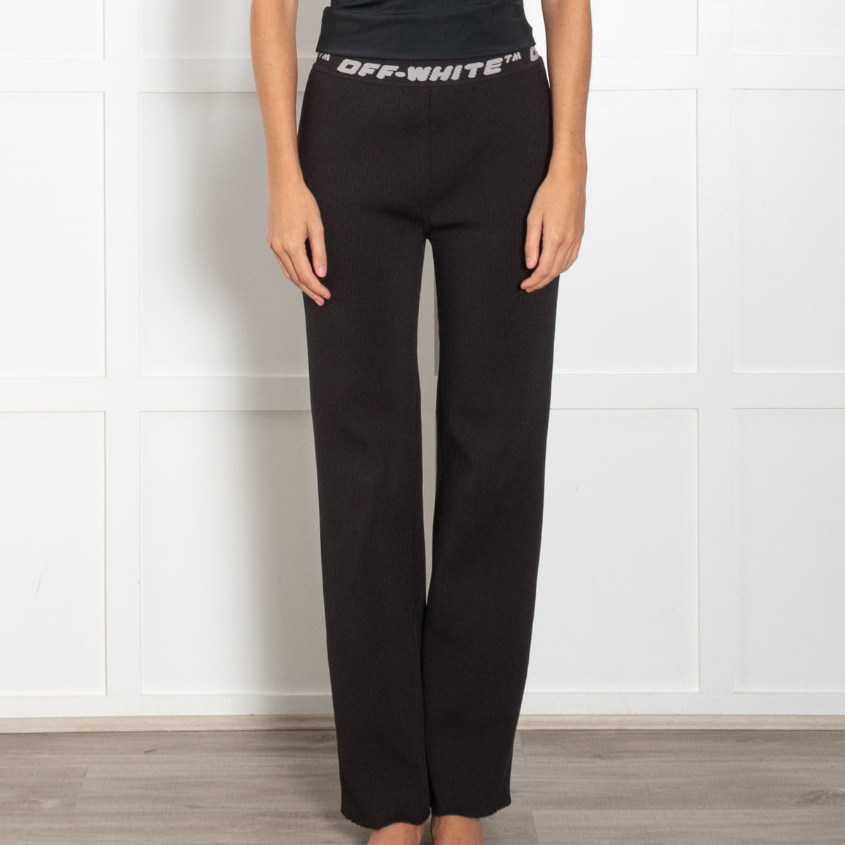 Off White Black Ribbed Stretch Trousers