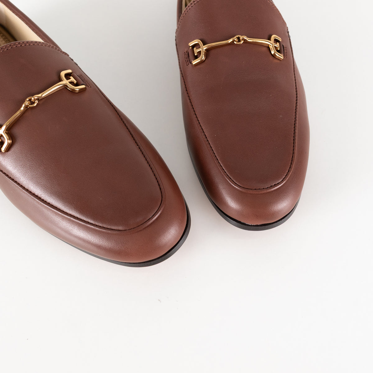 Sam Edelman Brown Leather Loraine Loafers With Gold Horsebit Detail