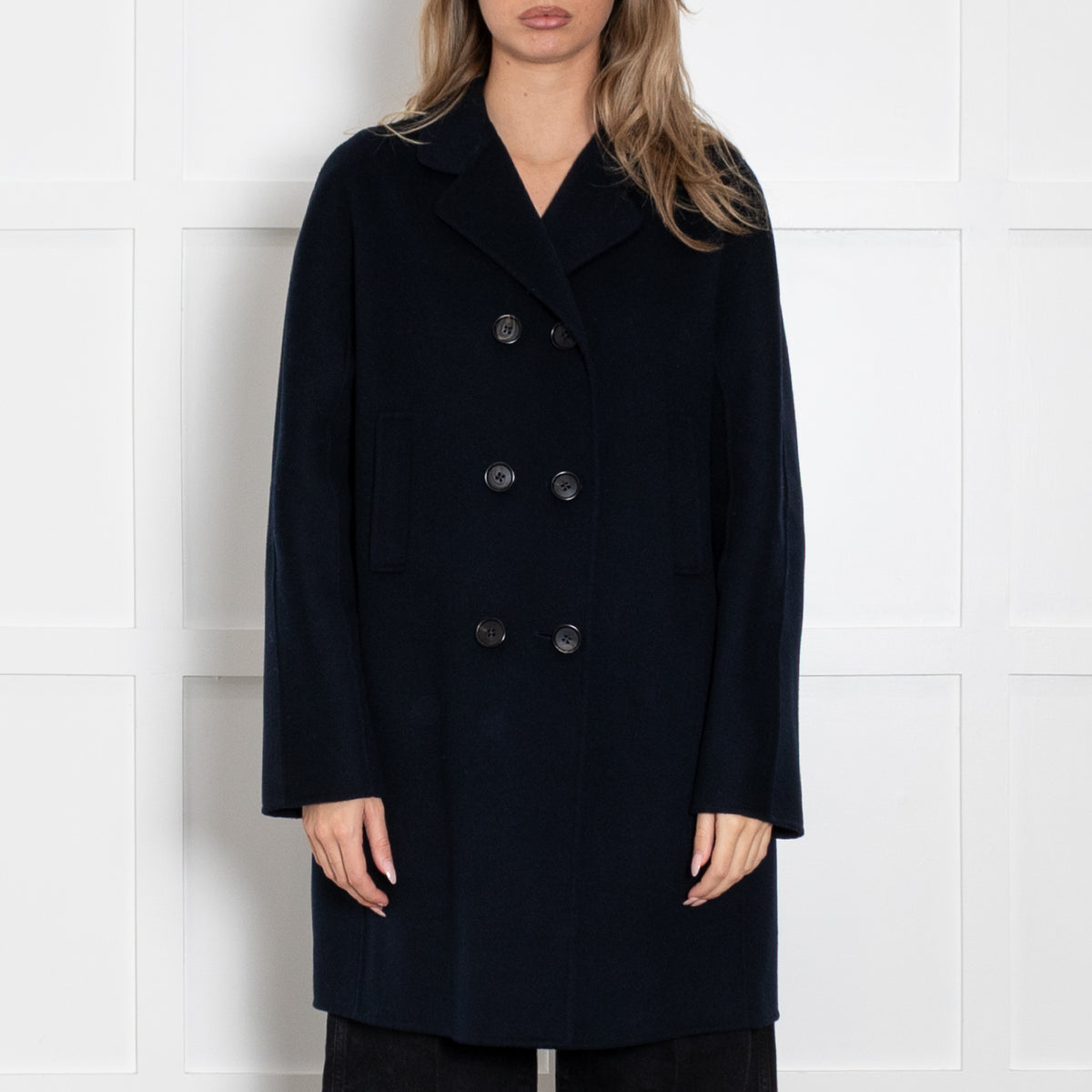 S Max Mara Navy Blue Wool Double Breasted Short Coat