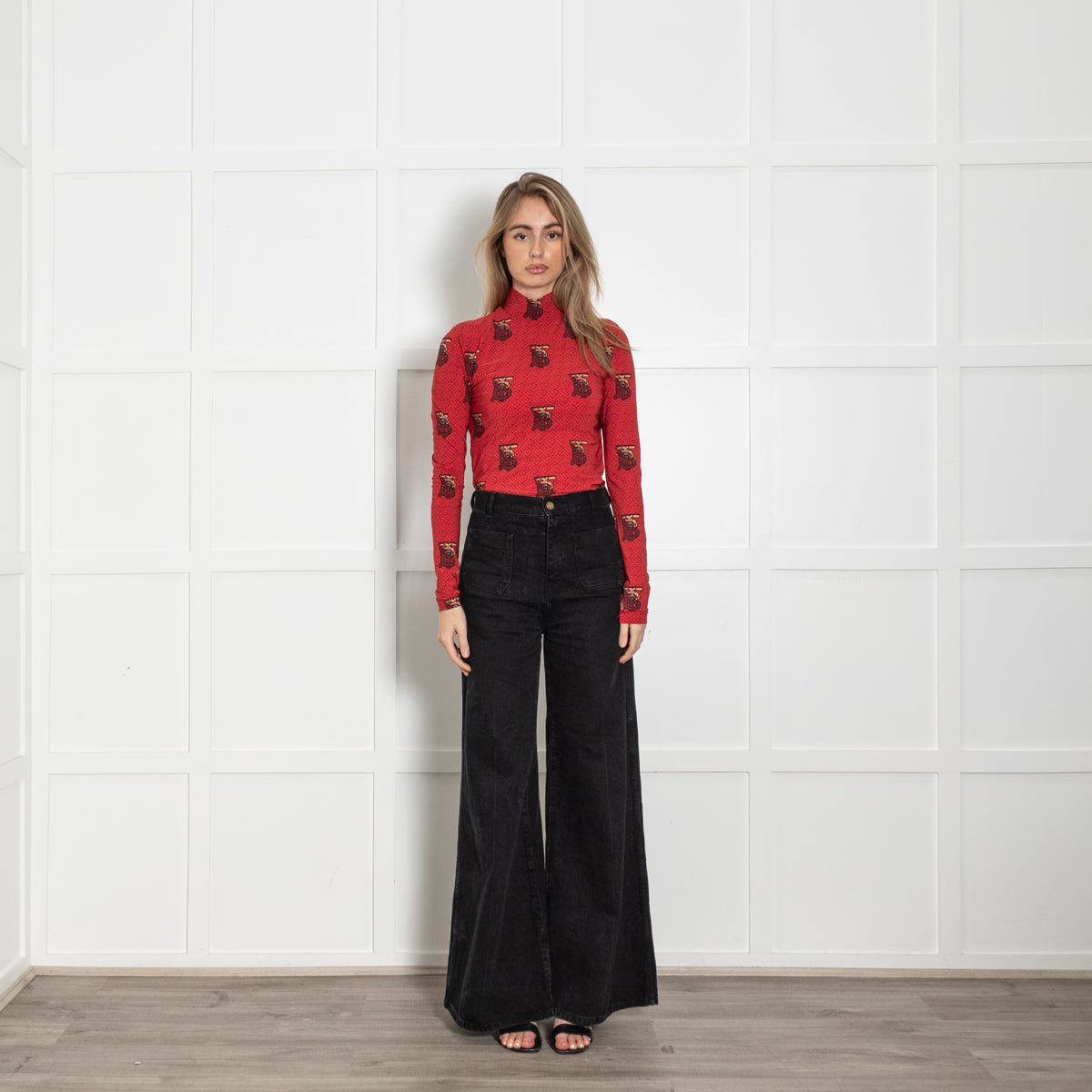 Burberry Red All-Over Monogram Print Body Suit