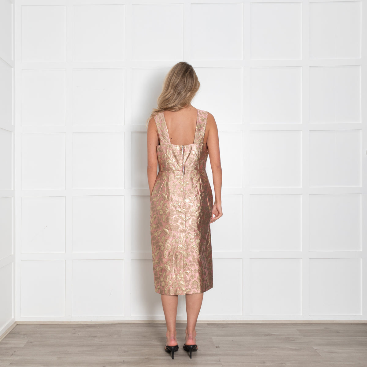 Prada Pale Pink Gold Jacquard Sleeveless Dress