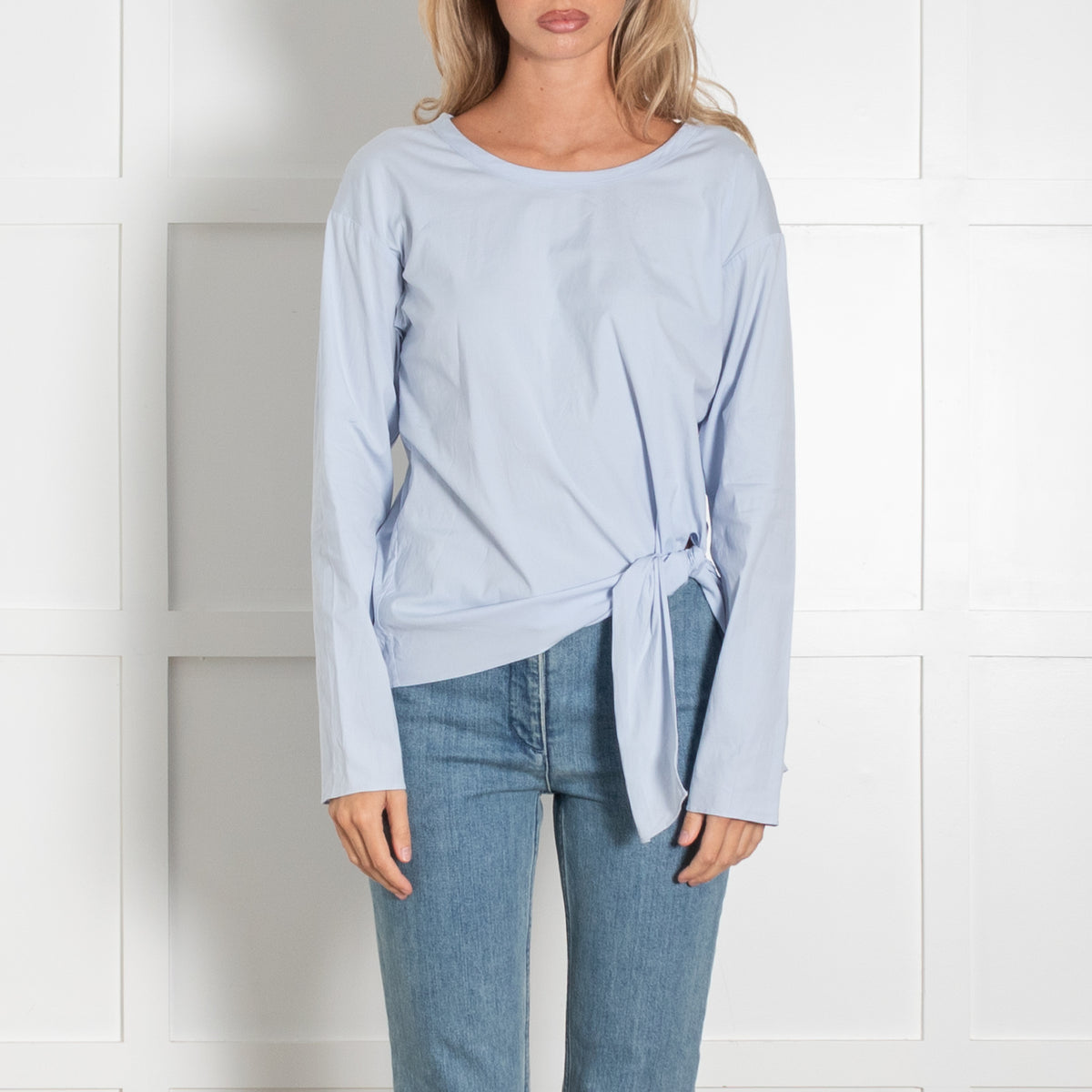 Theory Pale Blue Cotton Blend Side Knot Detail Top