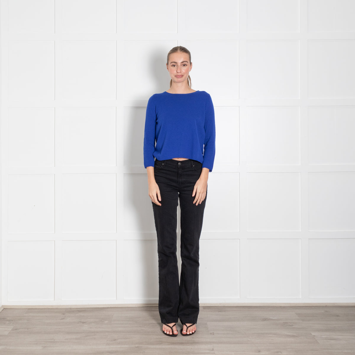 Chinti & Parker Blue Cashmere Grey Patch Short Sweater