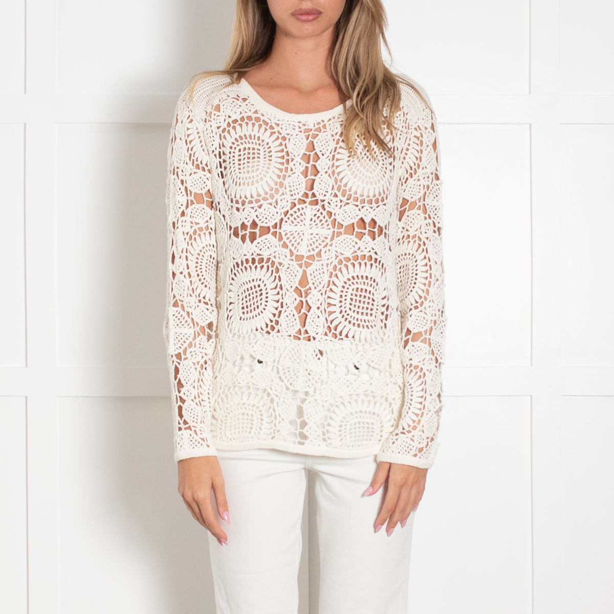 Diane Von Furstenberg Cream Crochet Jumper
