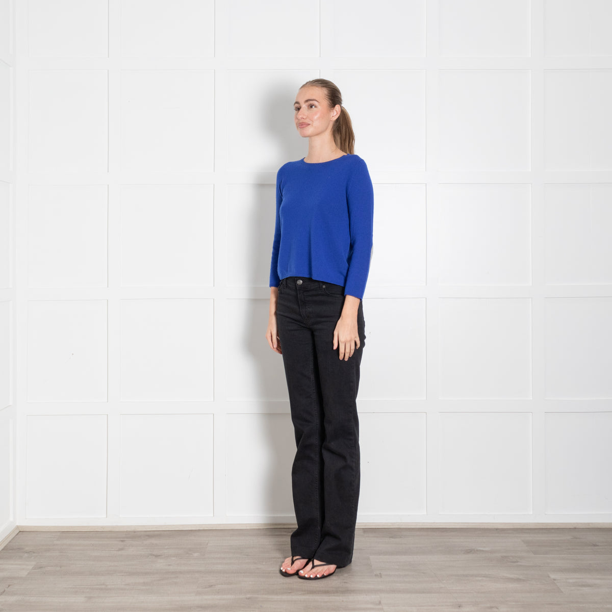 Chinti & Parker Blue Cashmere Grey Patch Short Sweater
