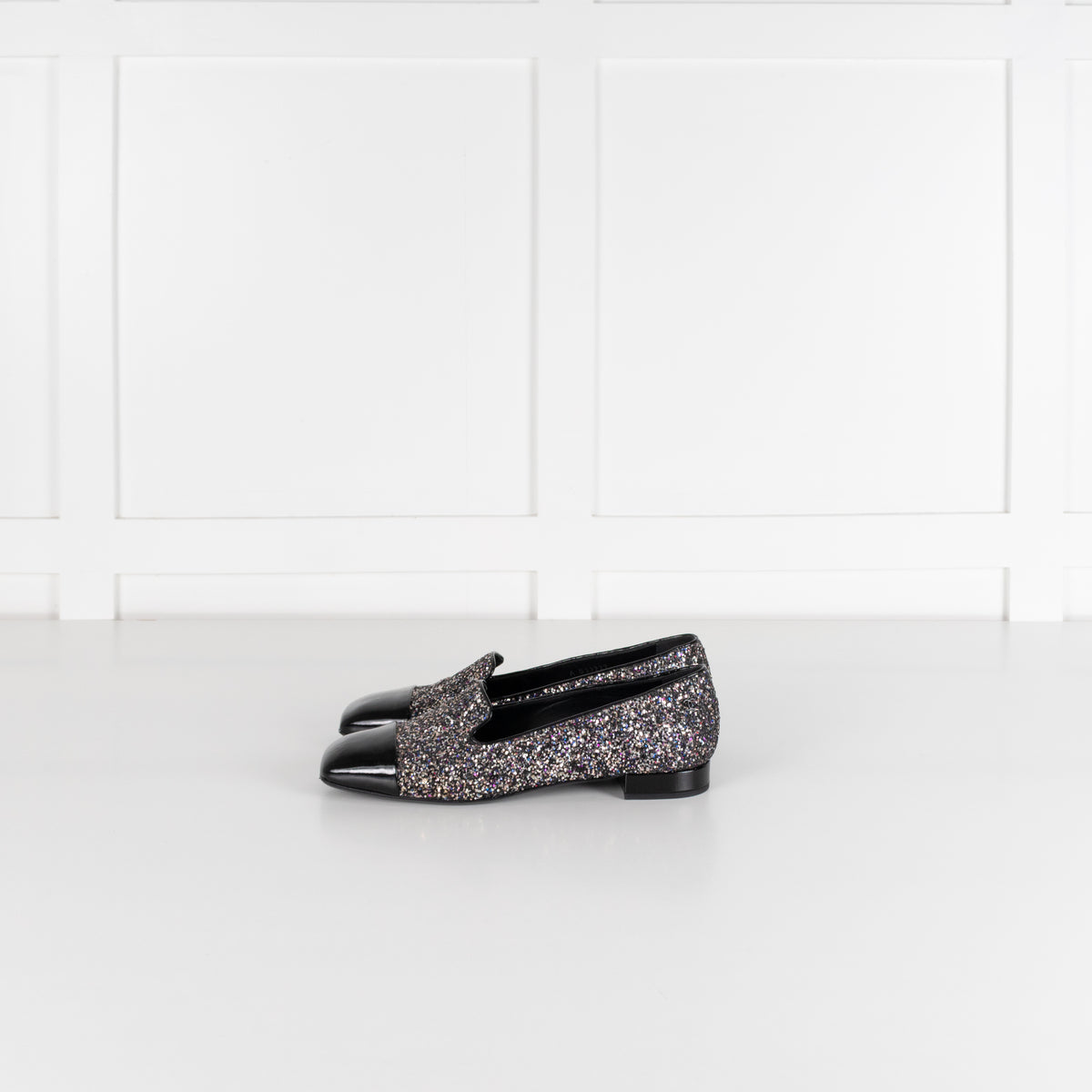 Chanel Black Glitter Cap Toe Loafers
