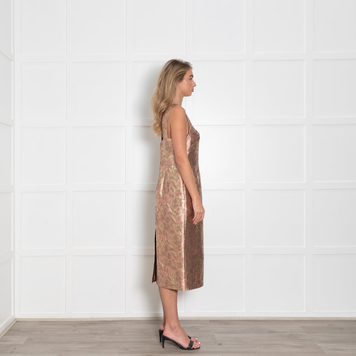 Prada Pale Pink Gold Jacquard Sleeveless Dress