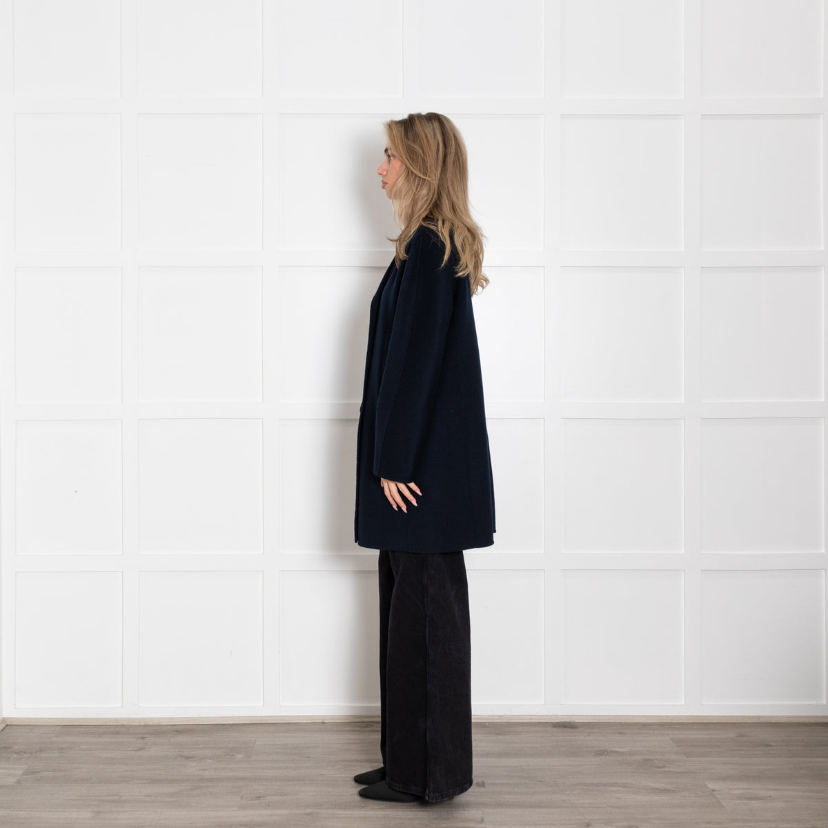 S Max Mara Navy Blue Wool Double Breasted Short Coat