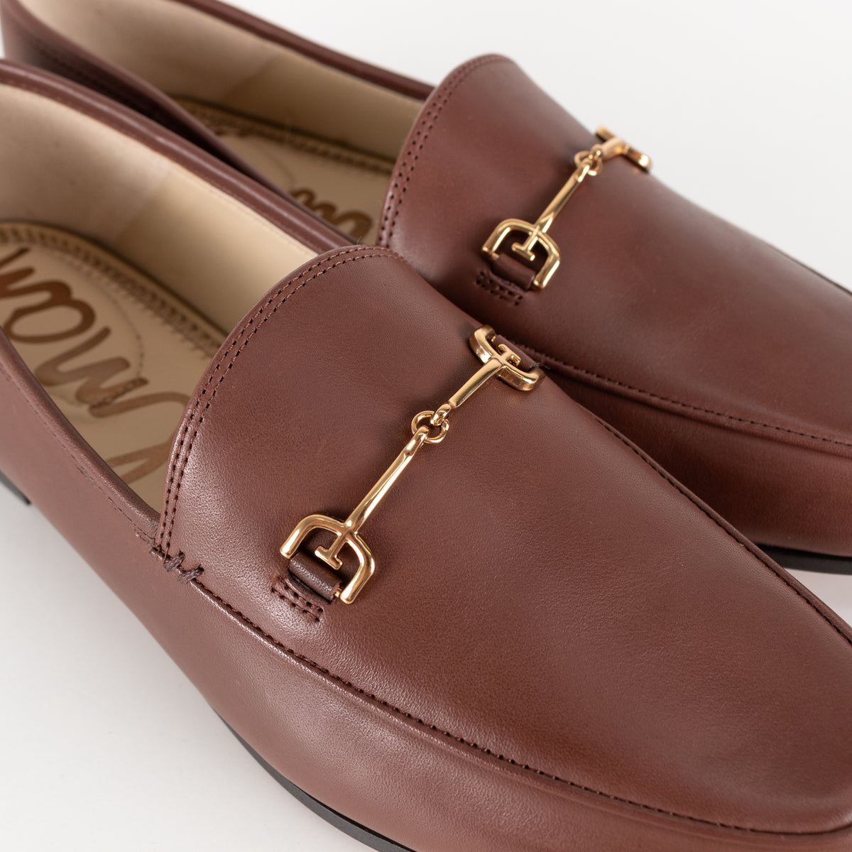 Sam Edelman Brown Leather Loraine Loafers With Gold Horsebit Detail