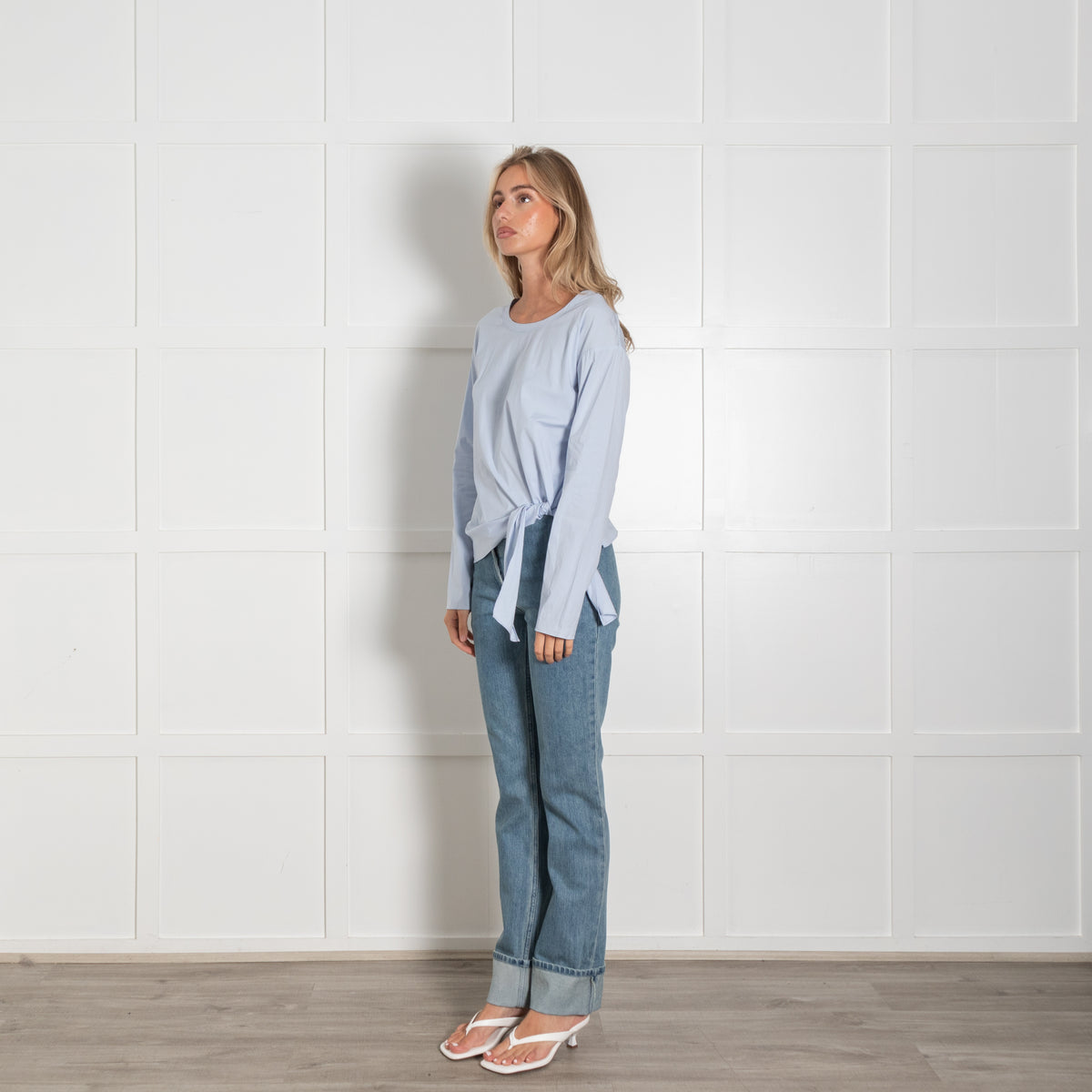 Theory Pale Blue Cotton Blend Side Knot Detail Top