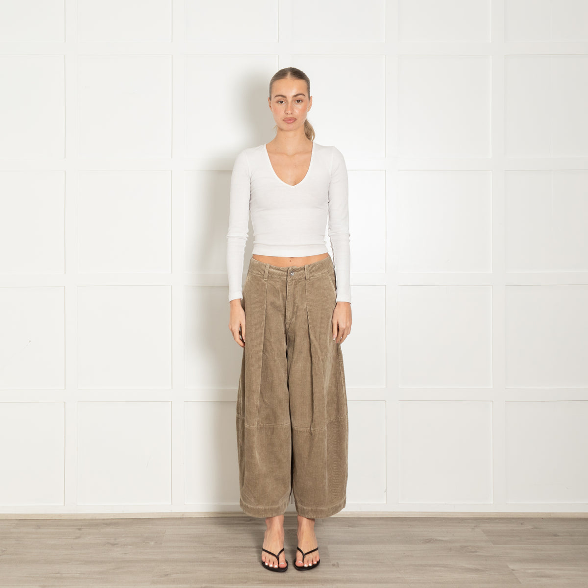 YMC Khaki Corduroy Wide Leg Trousers