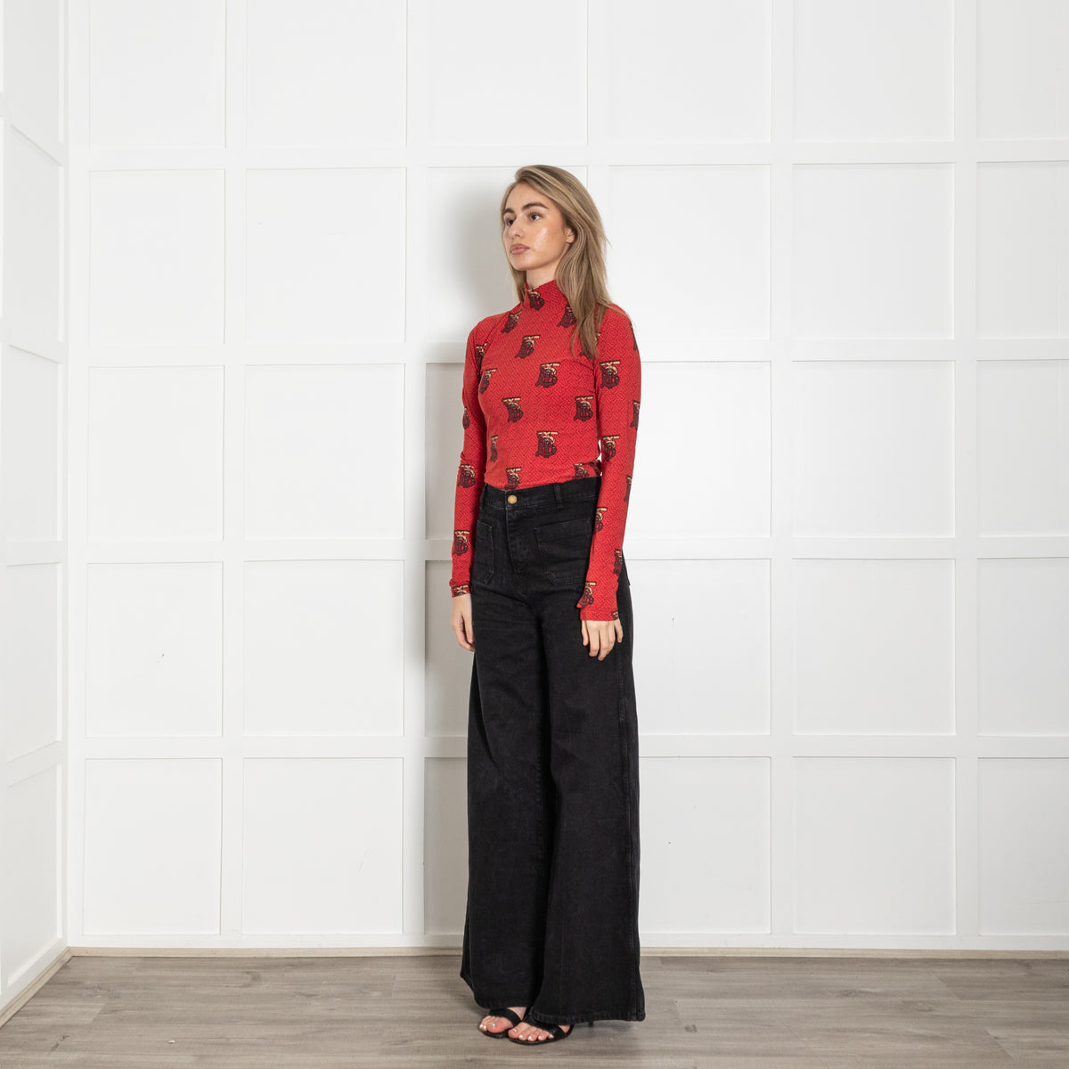 Burberry Red All-Over Monogram Print Body Suit