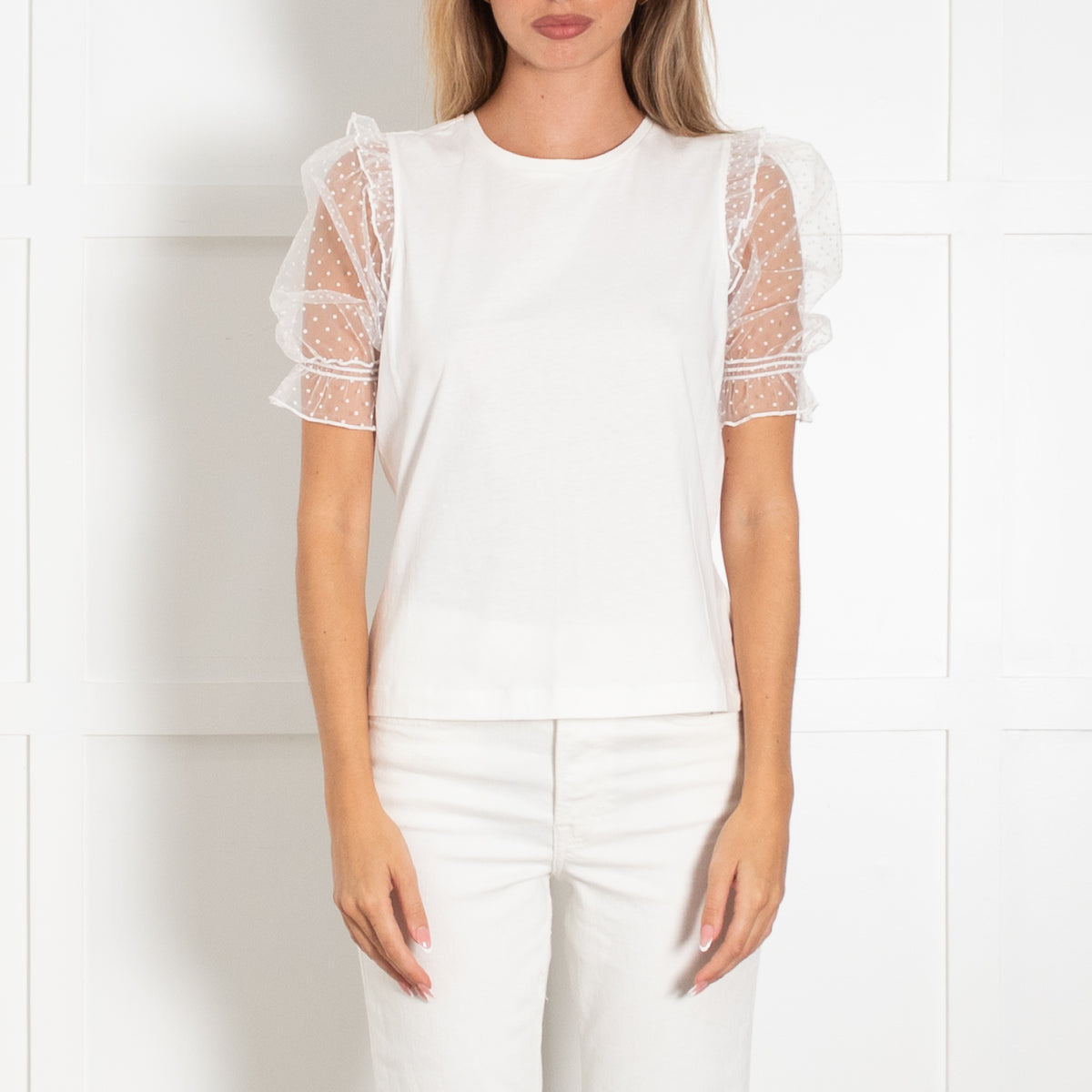 Me + Em White Layering T Shirt With Lace Sleeves