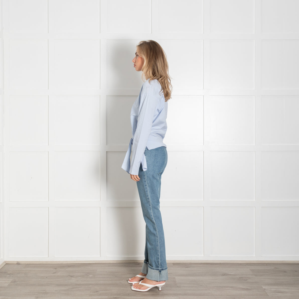 Theory Pale Blue Cotton Blend Side Knot Detail Top