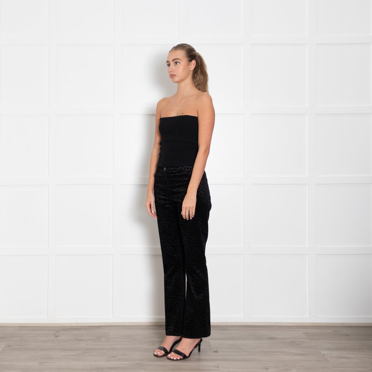 The Kooples Black On Black Animal Print Devore Trousers