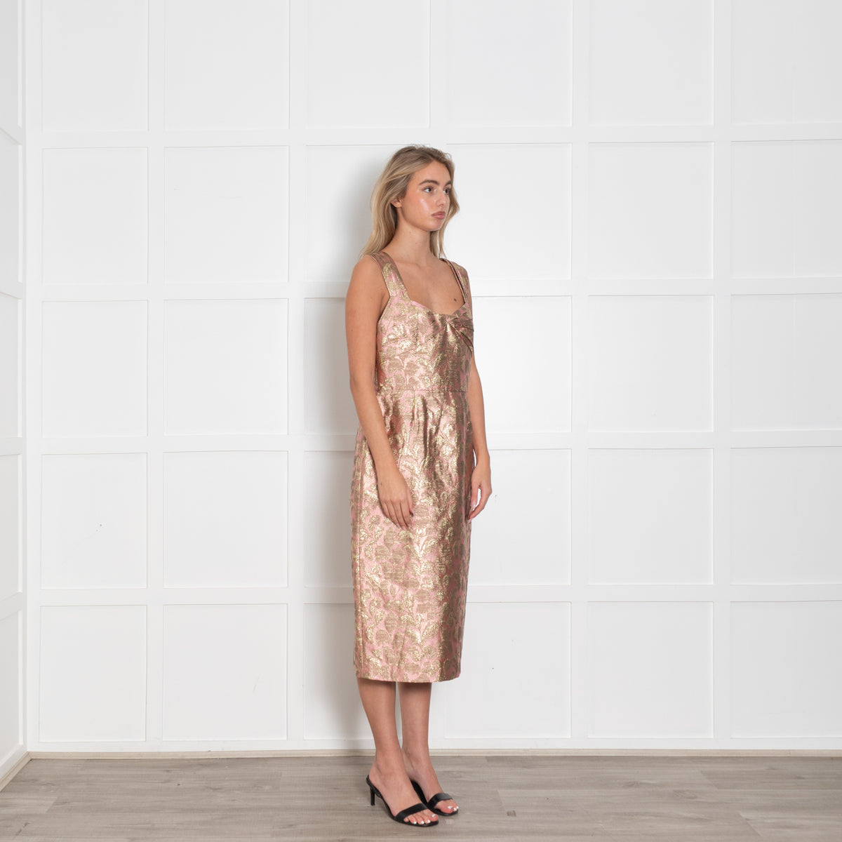 Prada Pale Pink Gold Jacquard Sleeveless Dress