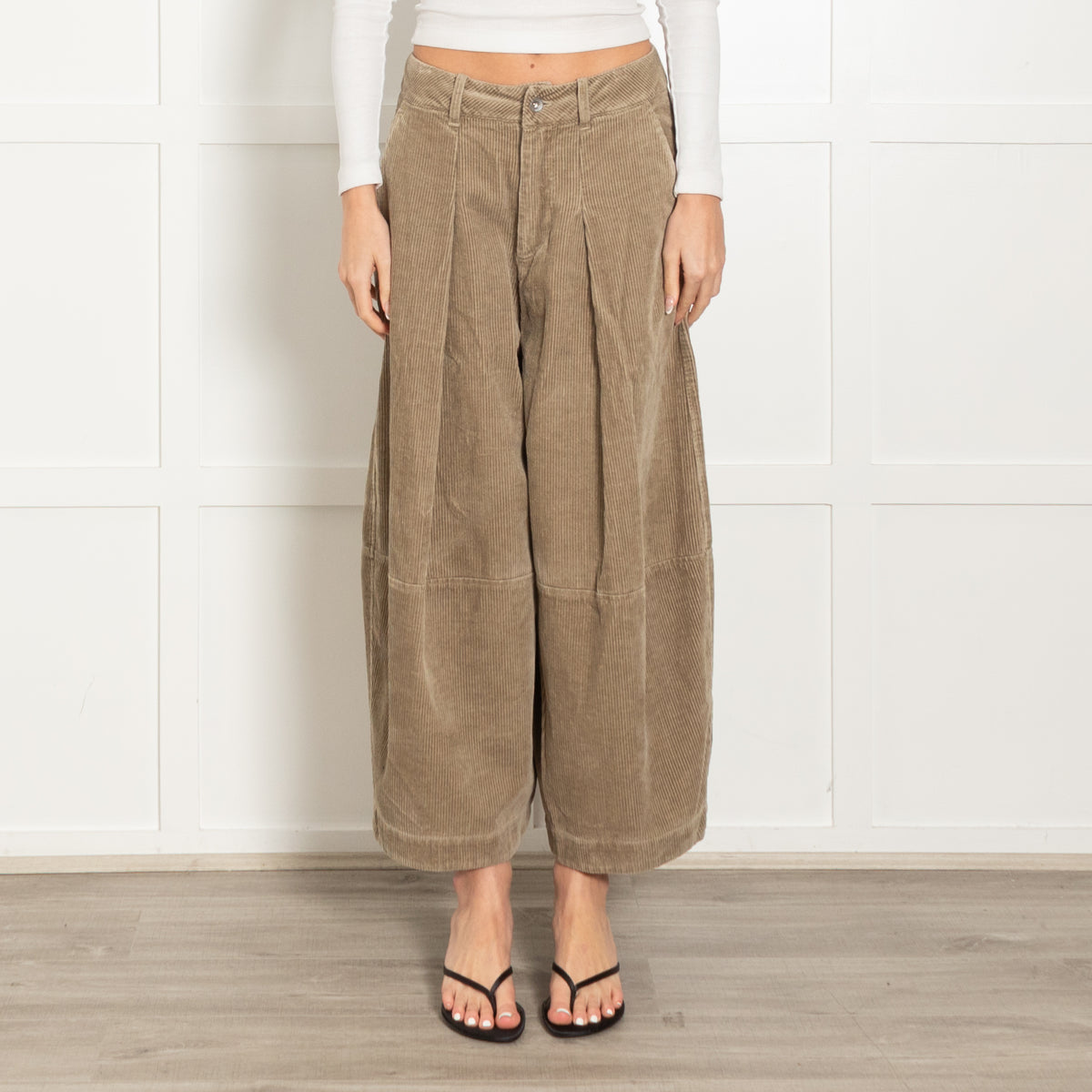 YMC Khaki Corduroy Wide Leg Trousers