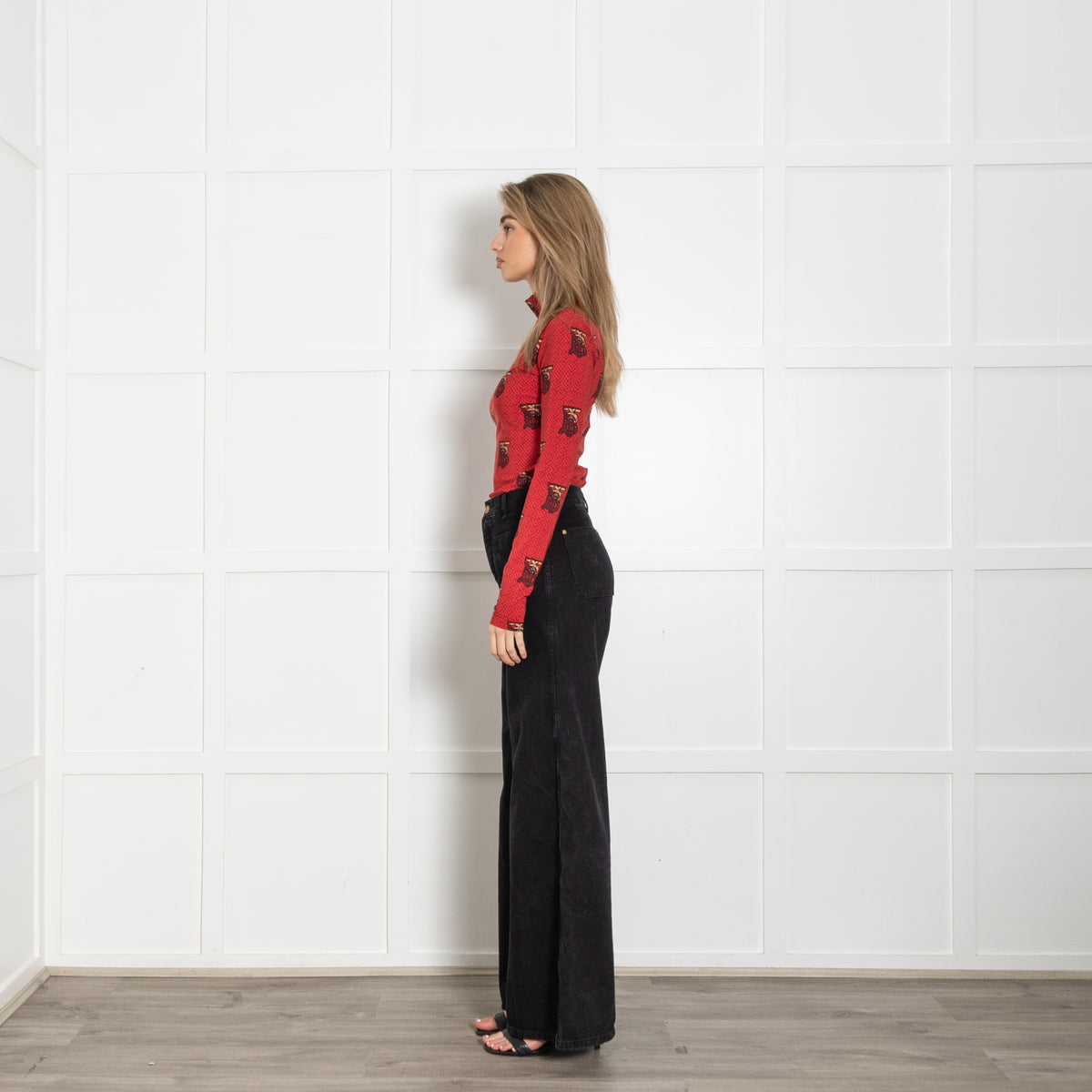 Burberry Red All-Over Monogram Print Body Suit