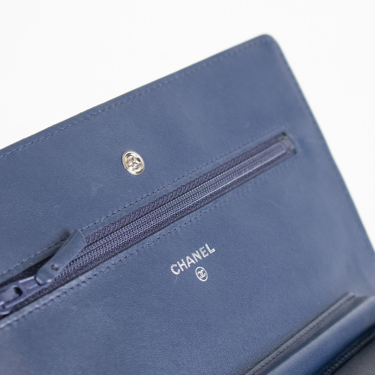 Chanel Blue Lambskin Leather Wallet On The Chain