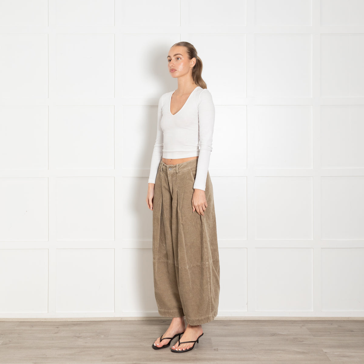 YMC Khaki Corduroy Wide Leg Trousers