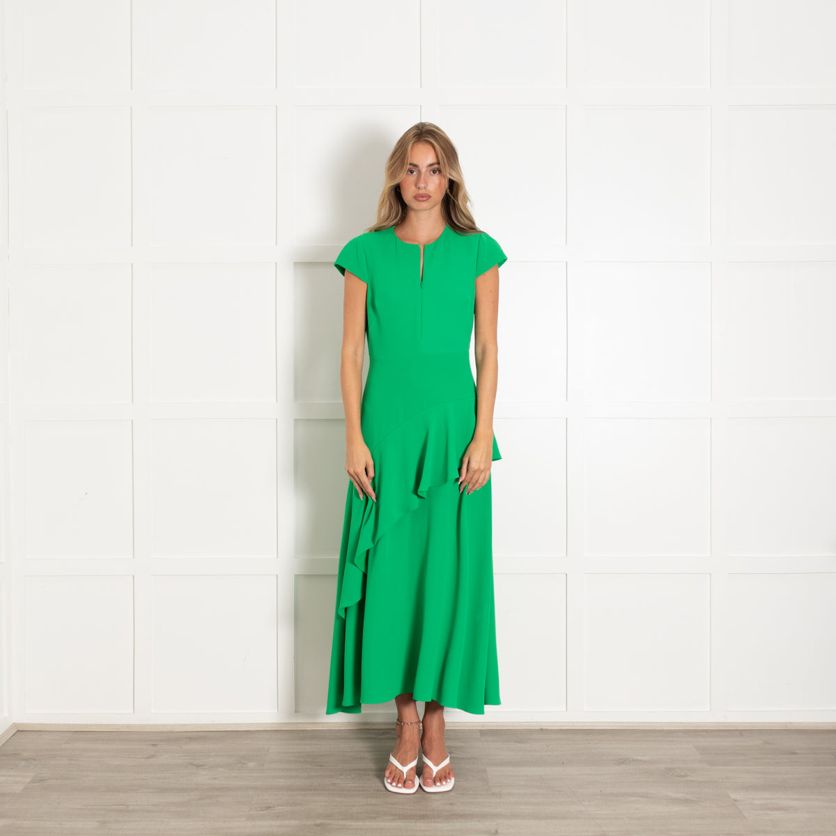 Me +Em Green Cap Sleeve Frill Maxi Belted Dress