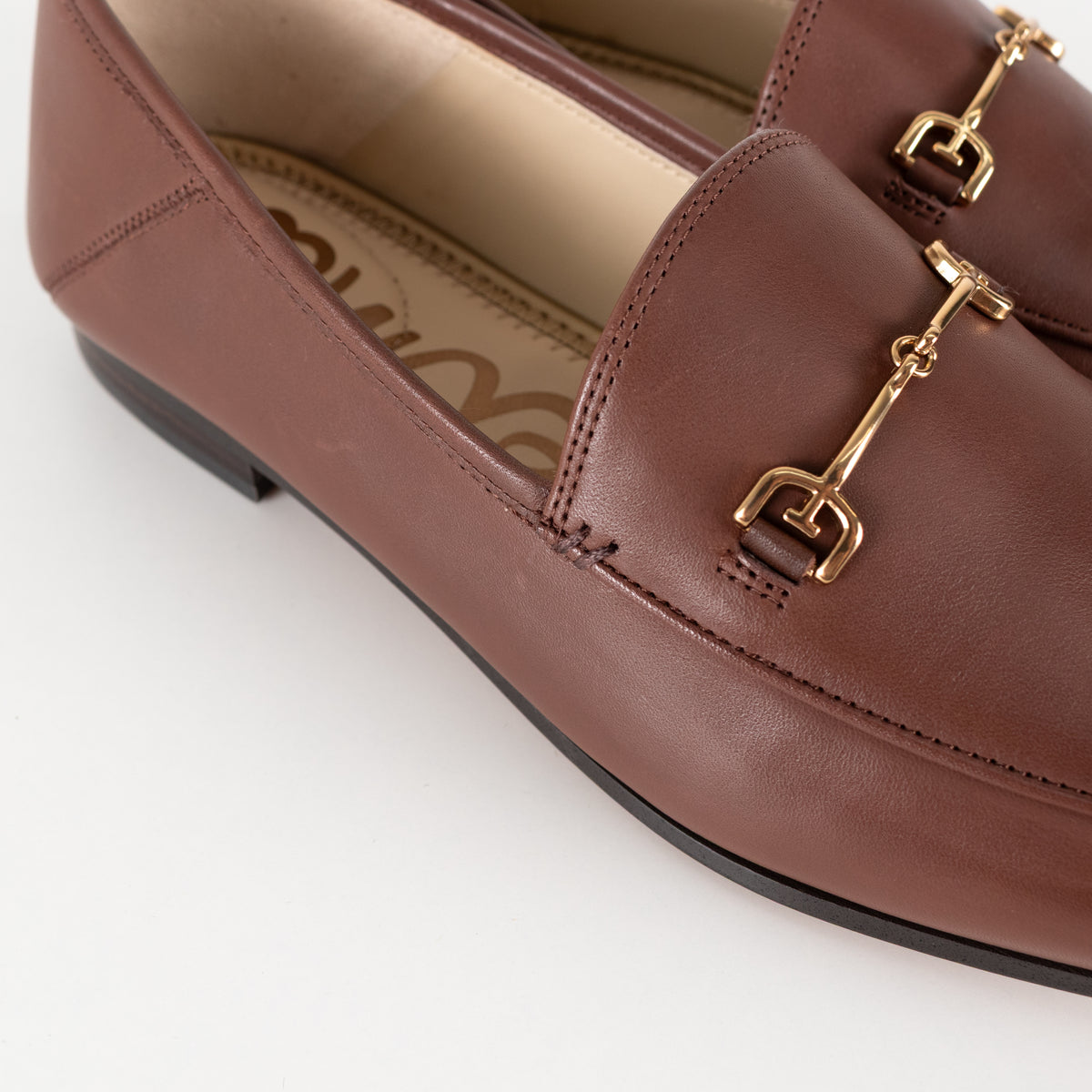 Sam Edelman Brown Leather Loraine Loafers With Gold Horsebit Detail