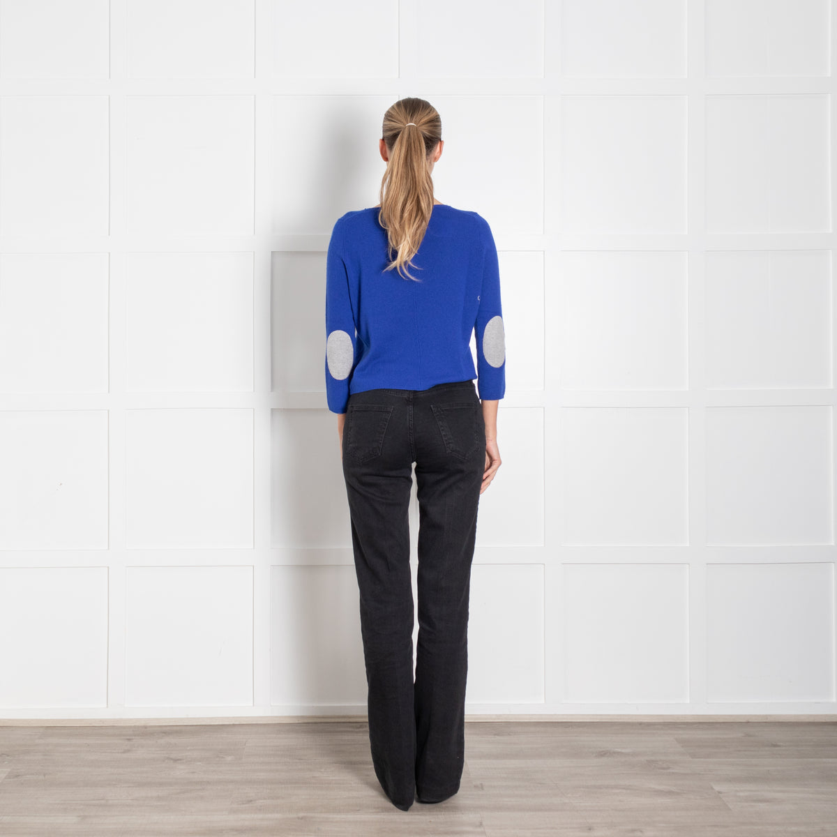 Chinti & Parker Blue Cashmere Grey Patch Short Sweater
