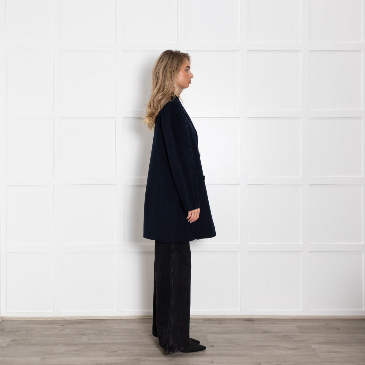 S Max Mara Navy Blue Wool Double Breasted Short Coat